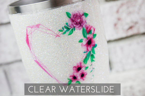 Purple floral heart Waterslide Decal, Ready to Use Waterslide decal, Clear waterslide decal images for glitter cup, glitter cup supply