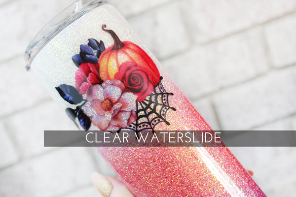 Floral Pumpkin Waterslide decal for Glitter Tumblers, ready to use waterslide decal, clear waterslide for tumbler, autumn pumpkin waterslide