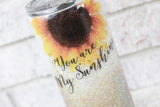 Sunshine glitter Cup Insulated Glitter Tumbler, 30 Ounce skinny tumbler with straw, gold and white glitter sunflower cup, sunshine tumbler