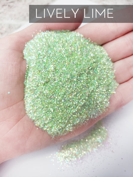 Lively Lime green .015 iridescent glitter, tumbler making glitter