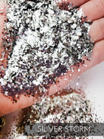 Silver Storm glitter, metalllic silver glitter, .040 small chunky glitter for tumblers, glitter supplies, premium silver glitter affordable