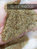 Glitz N Gold Holographic glitter .015 hex poly, tumbler making, fine polyester glitter, gold holographic glitter tack it alternative glitter