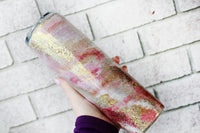 Pink and Gold Milky way Insulated Glitter Tumbler, 30 Ounce skinny tumbler with straw, swirl glitter cup, gold white and pink cup