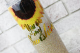gold Sunflower Cup Insulated Glitter Tumbler, 30 Ounce skinny tumbler with straw, gold and white glitter sunflower cup, sunshine glitter cup
