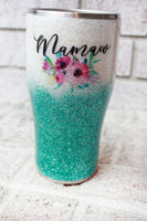Glitter tumbler with name, 30 ounce glitter tumbler, teal glitter tumbler with lid, insulated tumblers, travel cups, hot and cold cup