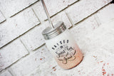 Mason Jar glitter tumbler, raised on sweet tea and Jesus, custom glitter cups, custom glitter cups, travel tumblers, insulated mason jar cup