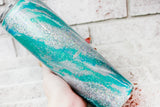 Teal and Silver Milky way Insulated Glitter Tumbler, 30 Ounce skinny tumbler with straw, swirl glitter cup, Blue silver glitter swirl cup