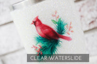 Red Cardinal waterslide decals, glitter tumbler decals, ready to use waterslide, sealed waterslide for glitter cups, Christmas cup decals