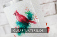 Red Cardinal waterslide decals, glitter tumbler decals, ready to use waterslide, sealed waterslide for glitter cups, Christmas cup decals