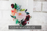 Watercolor floral waterslide decal, flower water slide, bride decal, DIY glitter tumbler, Large waterslide decal, glitter tumbler supply