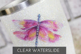 Pink Dragonfly Waterslide,  Glitter Tumbler Supplies, Clear Waterslide Decals, Ready to Use Waterslide, Glitter Tumbler Making, dragonfly