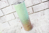 Mint and Gold glitter tumbler, Gold and green insulated tumblers, 30 ounce glitter cup with straw, double wall insulated sparkle tumblers
