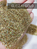 Glitz N Gold Holographic glitter .015 hex poly, tumbler making, fine polyester glitter, gold holographic glitter tack it alternative glitter