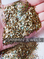 Jammin' Jewels Holographic glitter .040 hex poly, glitter for tumbler making, fine polyester glitter, gold holographic chunky glitter