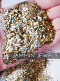 Jammin' Jewels Holographic glitter .040 hex poly, glitter for tumbler making, fine polyester glitter, gold holographic chunky glitter