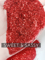 Sweet & Sassy red glitter,  .015 hex poly glitter, affordable red glitter for tumblers, fine polyester glitter, bright red glitter