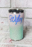 Pink and green Glitter Travel Tumbler, Custom Glitter tumblers, Personalized glitter cups, sparkle glitter gift ideas, bridal party gifts