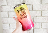20 ounce glitter tumbler, Sunshine and Hurricane, Custom Ombre glitter cups, Sunshine mixed with hurricane custom cups, stainless steel cup