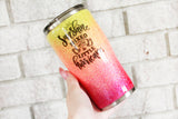 20 ounce glitter tumbler, Sunshine and Hurricane, Custom Ombre glitter cups, Sunshine mixed with hurricane custom cups, stainless steel cup