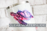 Purple watercolor turtle clear waterslide decal, ready to use waterslide decal for glitter tumbler,  sealed waterslide decal, tumbler making