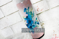Blue flower bouquet, Large floral decal, Clear waterslide decal, ready to use waterslide decal, glitter tumbler supply, tumbler decal flower