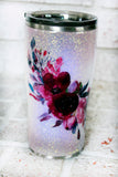 Burgundy Floral Glitter Travel Tumbler, Custom Glitter tumblers, Personalized glitter cups, sparkle glitter gift idea, teacher gift, tack it