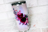 Burgundy Floral Glitter Travel Tumbler, Custom Glitter tumblers, Personalized glitter cups, sparkle glitter gift idea, teacher gift, tack it