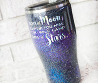 Celestial glitter galaxy tumbler, star coffee cup, travel mug, teacher gift, inspirational double wall tumbler, reach for the stars, glitter