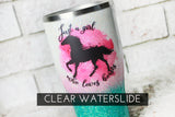 Loves Horses Waterslide decal for Glitter Tumbler, ready to use waterslide decal, clear waterslide for tumblers, Girl who loves horses decal