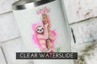 Sloth Waterslide decal for Glitter Tumbler, ready to use waterslide decal, clear waterslide for tumblers, Cute sloth waterslide glitter cups