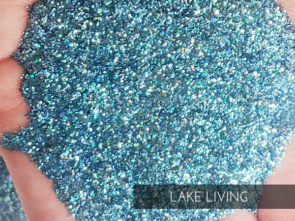 Lake Living Blue Holographic glitter .015 hex poly, tumbler making, fine polyester glitter, blue holographic glitter tack it, blue holo