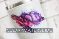Purple watercolor turtle clear waterslide decal, ready to use waterslide decal for glitter tumbler,  sealed waterslide decal, tumbler making