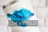Blue watercolor turtle clear waterslide decal, ready to use waterslide decal for glitter tumbler, Blue turtle decal, sealed waterslide decal
