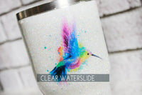 Watercolor Hummingbird Waterslide, Clear waterslide image, Hummingbird decal for glitter cup, DIY glitter cup, ready to use watercolor decal
