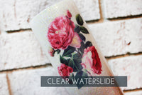 Pink Rose Waterslide decal for Glitter cup, ready to use waterslide decal, clear waterslide for tumbler, Vintage Inspired Rose Glitter cup