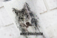 Black and White Wolf Waterslide, Clear Waterslide Image, Ready to Use Waterslide, With Love From Vinyl, how to Glitter Tumblers, Waterslide
