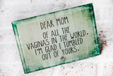 Funny Mother's Day Gift, Of all the Vaginas in the world, Ready to Ship Mother's Gift, Glass plaque, Stand Alone Glass Plaque, Desktop Decor