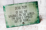 Funny Mother's Day Gift, Of all the Vaginas in the world, Ready to Ship Mother's Gift, Glass plaque, Stand Alone Glass Plaque, Desktop Decor