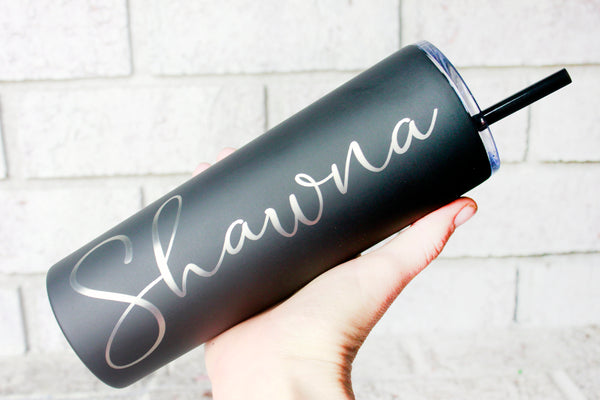 Laser Engraved Tumbler with Name, Bridal Party Cups, 20 Ounce Tumbler with matching Straw, Insulated Cups, Stainless travel cup, Skinny cup