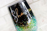 Black and Silver Glitter Wine Cup, Insulated wine tumbler with glitter, Personalized Name Wine Cup, Bride Wine Cup, Bridal Party glitter cup