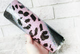 Pink and Black cheetah glitter cup, Cheetah Print glitter tumbler, 30 ounce skinny glitter tumbler, glitter cup with straw, animal print cup