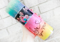 Rainbow Ombre 30 Oz cup with straw, Photo Glitter Cup, Glitter Tumbler with picture, 30 ounce skinny insulated travel cup, Photo Gifts