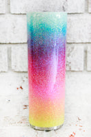 Ombre Rainbow 30 ounce skinny tumbler with straw, custom glitter cups, ombre glitter tumbler, insulated travel tumbler with lid, sparkle cup