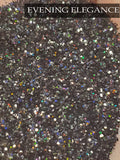 Evening Elegance Black holographic cosmetic .015 hex poly halo glitter, tumbler making, fine polyester glitter, black tack it glitter