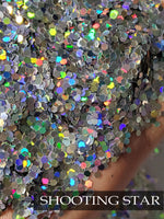 Shooting Star Chunky Silver Holographic glitter .062 hex poly, glitter for tumbler making, polyester glitter, silver chunky tumbler glitter