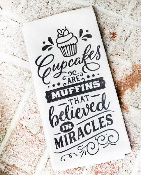 Muffins that believe in miracles waffle Weave dish towel