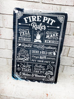 Fire Pit Rules Outdoor Metal Sign, Summer Yard Signs, Indoor/outdoor metal signs, camping decor, Fire Pit decorations, Fire pit sings