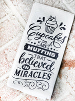Muffins that believe in miracles waffle Weave dish towel, microfiber waffle weave dishtowel, tea towels, kitchen towel, cupcake dish towels