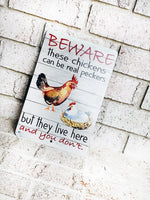 Beware of the chickens Outdoor Metal Sign, chicken coop Signs, Indoor/outdoor metal signs, fresh eggs, Backyard Chicken coop decor