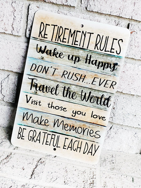 Retirement Rules Metal Sign, Indoor/Outdoor metal signs, Retirement Gifts, Rules for Retirement, Gifts for retirement, retiree gift ideas